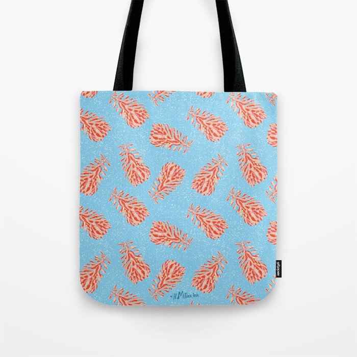 Dancing Pinecones in Light Blue & Red Tote Bag Gallery Image 1