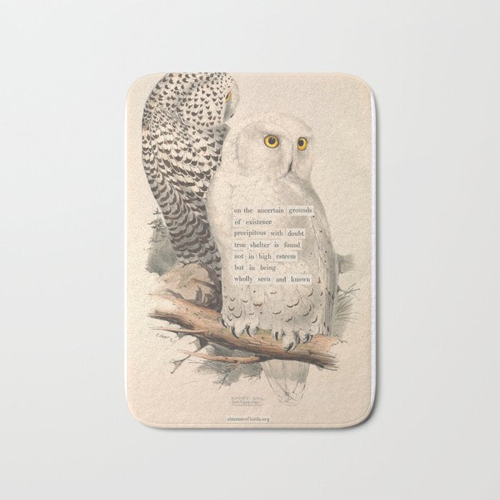 Bird Divinations: Snowy Owl (about: almanacofbirds.org) Bath Mat Gallery Image 1