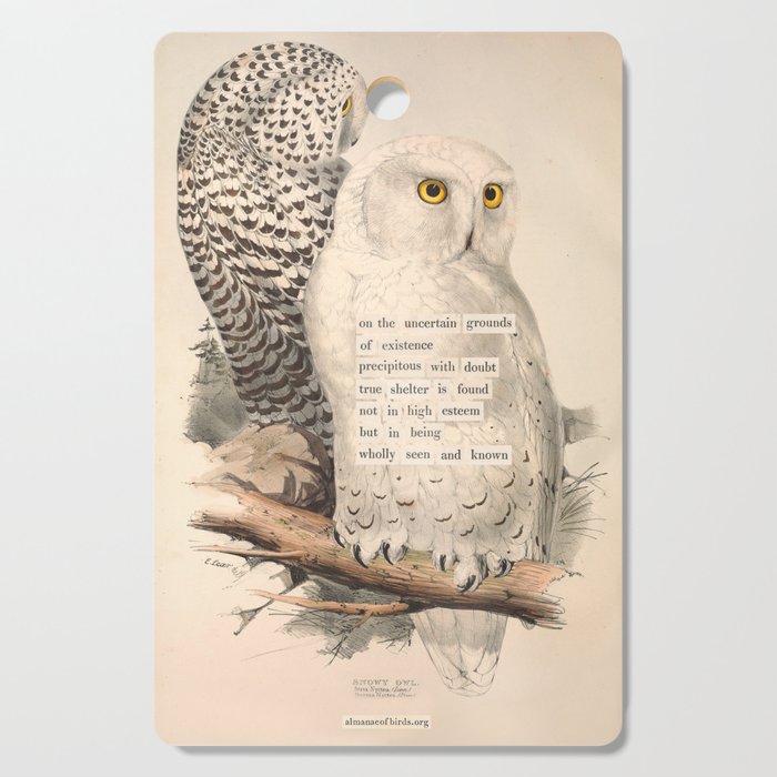 Bird Divinations: Snowy Owl (about: almanacofbirds.org) Cutting Board Gallery Image 1