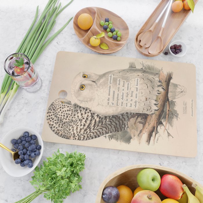 Bird Divinations: Snowy Owl (about: almanacofbirds.org) Cutting Board Gallery Image 2