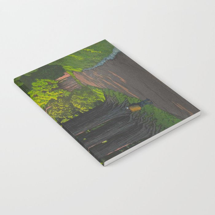 Vintage Japanese Woodblock Print Kawase Hasui Mystical Japanese forest Tall Green Trees Notebook Gallery Image 1