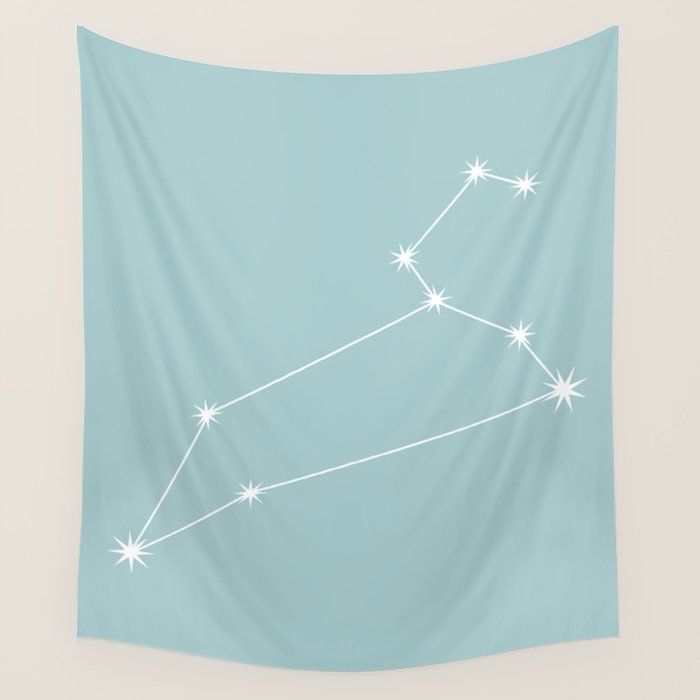 Leo Zodiac Star Constellation Line Art Pastel Teal Wall Tapestry Gallery Image 4