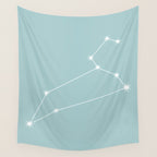 Leo Zodiac Star Constellation Line Art Pastel Teal Wall Tapestry Gallery Image 4