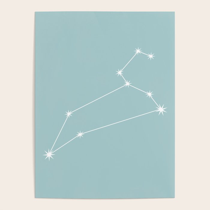 Leo Zodiac Star Constellation Line Art Pastel Teal Poster Gallery Image 1