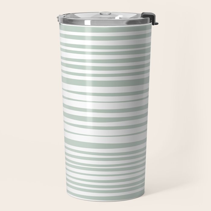 Natural Stripes Modern Minimalist Pattern in Light Sage Mint Green Travel Mug Gallery Image 2