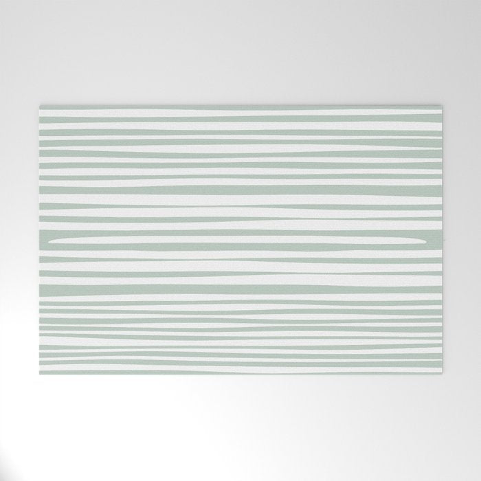 Natural Stripes Modern Minimalist Pattern in Light Sage Mint Green Welcome Mat Gallery Image 1