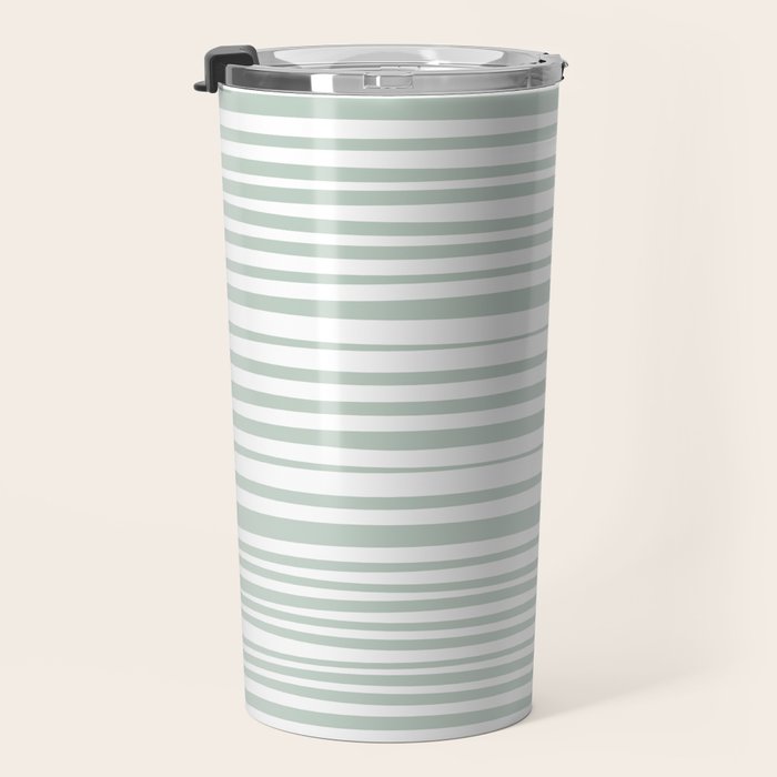 Natural Stripes Modern Minimalist Pattern in Light Sage Mint Green Travel Mug Gallery Image 3