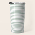 Natural Stripes Modern Minimalist Pattern in Light Sage Mint Green Travel Mug Gallery Image 3