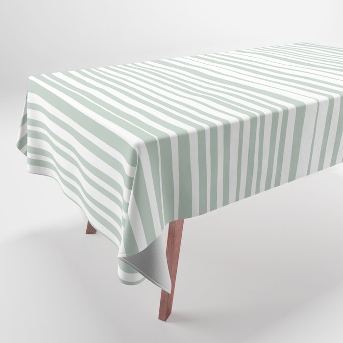 Natural Stripes Modern Minimalist Pattern in Light Sage Mint Green Tablecloth Gallery Image 1
