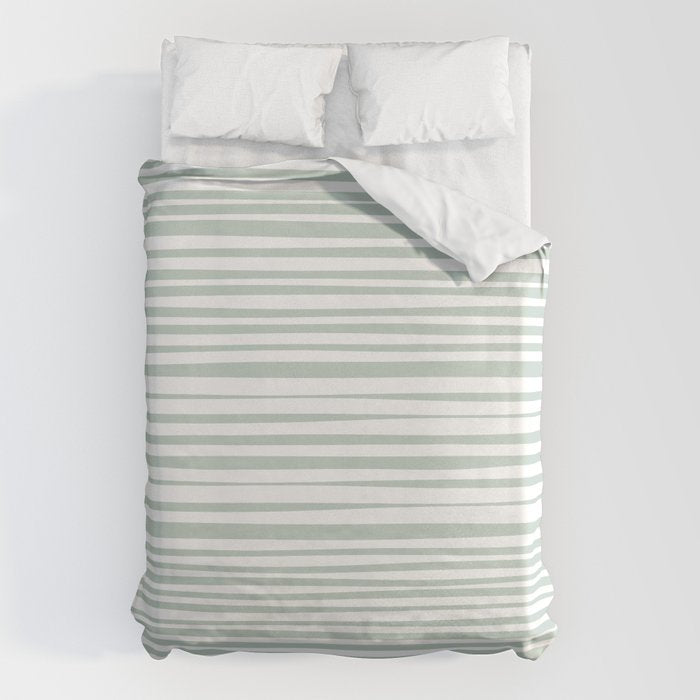 Natural Stripes Modern Minimalist Pattern in Light Sage Mint Green Duvet Cover Gallery Image 6