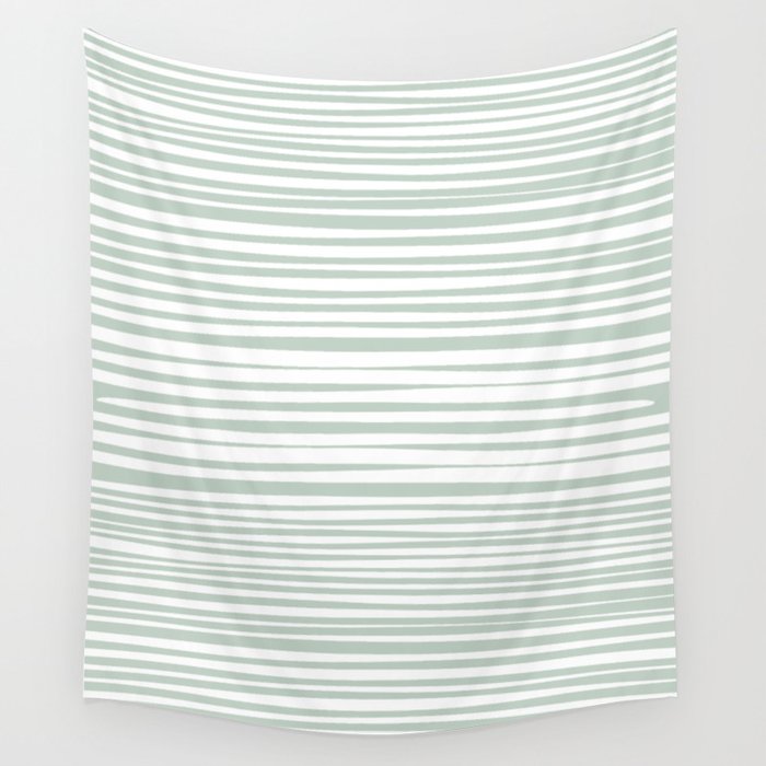 Natural Stripes Modern Minimalist Pattern in Light Sage Mint Green Wall Tapestry Gallery Image 4