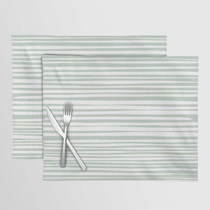Natural Stripes Modern Minimalist Pattern in Light Sage Mint Green Placemat Gallery Image 1