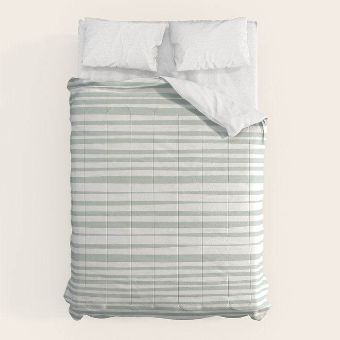 Natural Stripes Modern Minimalist Pattern in Light Sage Mint Green Comforter Gallery Image 1