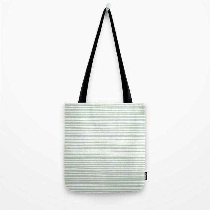 Natural Stripes Modern Minimalist Pattern in Light Sage Mint Green Tote Bag Gallery Image 2