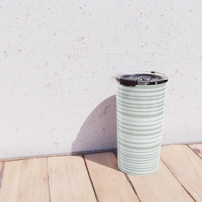 Natural Stripes Modern Minimalist Pattern in Light Sage Mint Green Travel Mug Gallery Image 4
