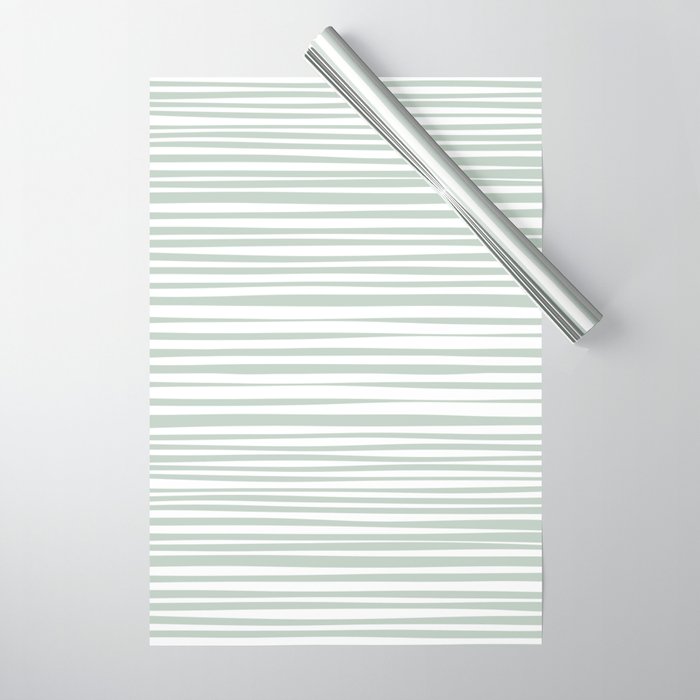 Natural Stripes Modern Minimalist Pattern in Light Sage Mint Green Wrapping Paper Gallery Image 1