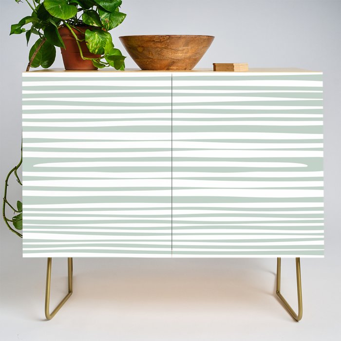 Natural Stripes Modern Minimalist Pattern in Light Sage Mint Green Credenza Gallery Image 1