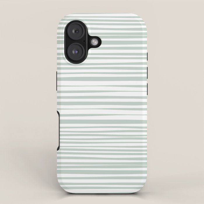 Natural Stripes Modern Minimalist Pattern in Light Sage Mint Green iPhone Case Gallery Image 1