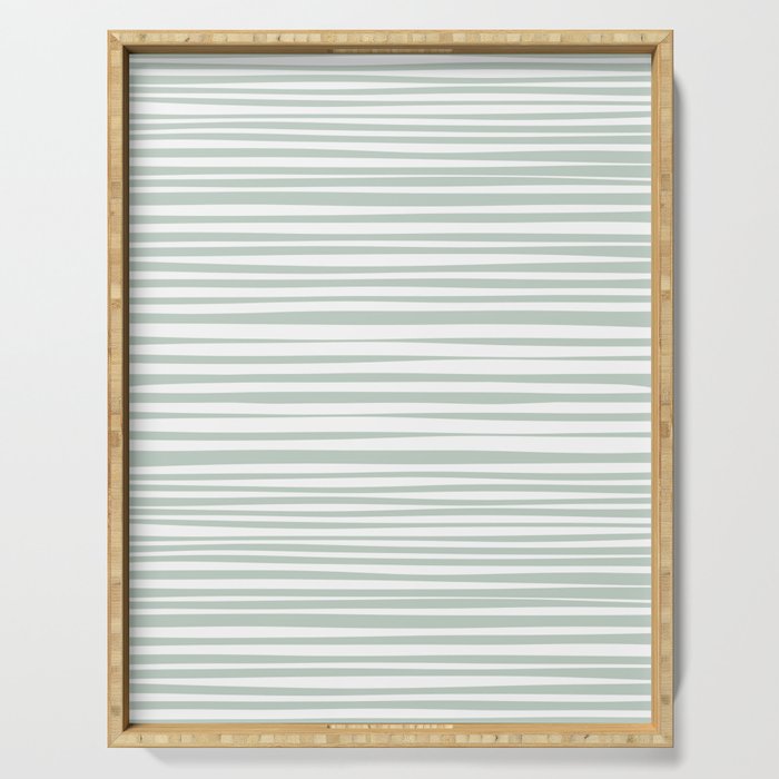 Natural Stripes Modern Minimalist Pattern in Light Sage Mint Green Serving Tray Gallery Image 1