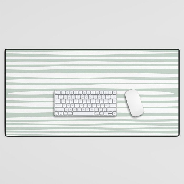 Natural Stripes Modern Minimalist Pattern in Light Sage Mint Green Desk Mat Gallery Image 1