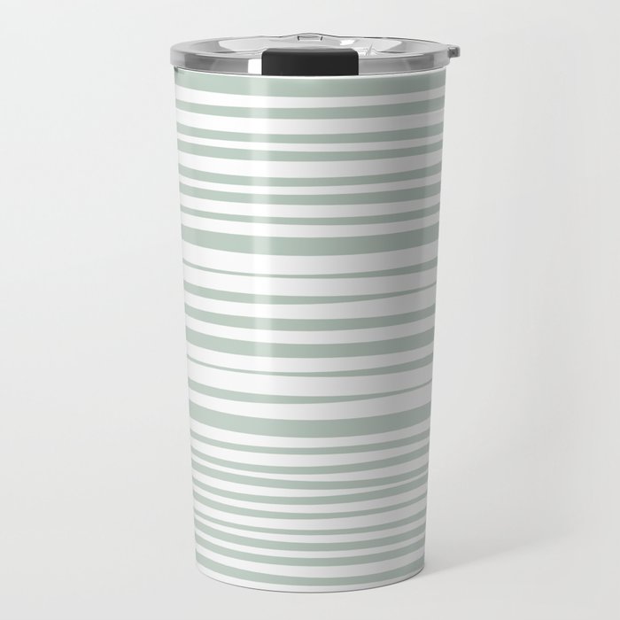 Natural Stripes Modern Minimalist Pattern in Light Sage Mint Green Travel Mug Gallery Image 1