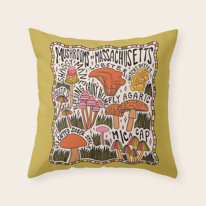 Mushrooms of Massachusetts Throw Pillow Gallery Image 6