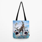 Dinosaur Riding Sharks Tote Bag Gallery Image 2