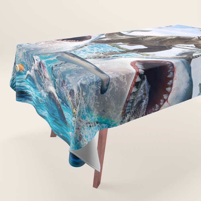 Dinosaur Riding Sharks Tablecloth Gallery Image 1