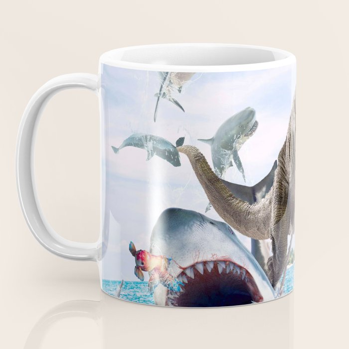 Dinosaur Riding Sharks Coffee Mug Gallery Image 3