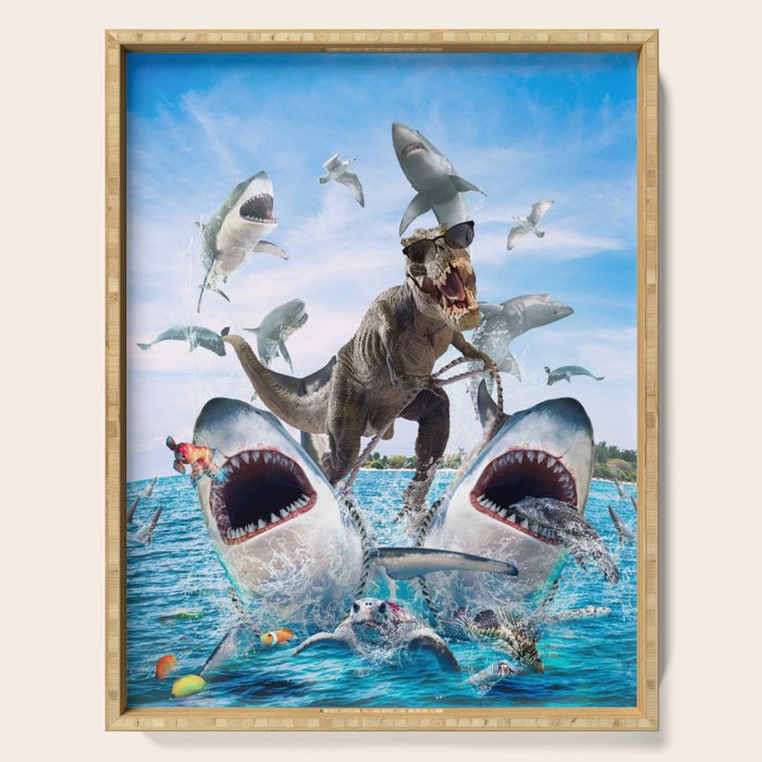 Dinosaur Riding Sharks Serving Tray Gallery Image 1