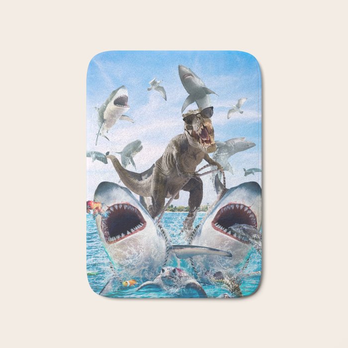 Dinosaur Riding Sharks Bath Mat Gallery Image 1