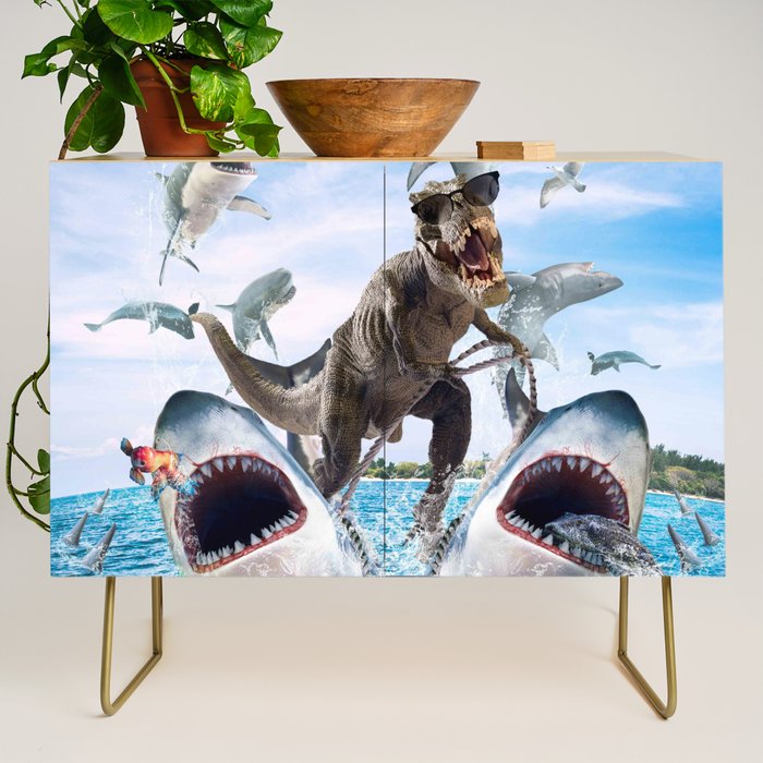 Dinosaur Riding Sharks Credenza Gallery Image 1