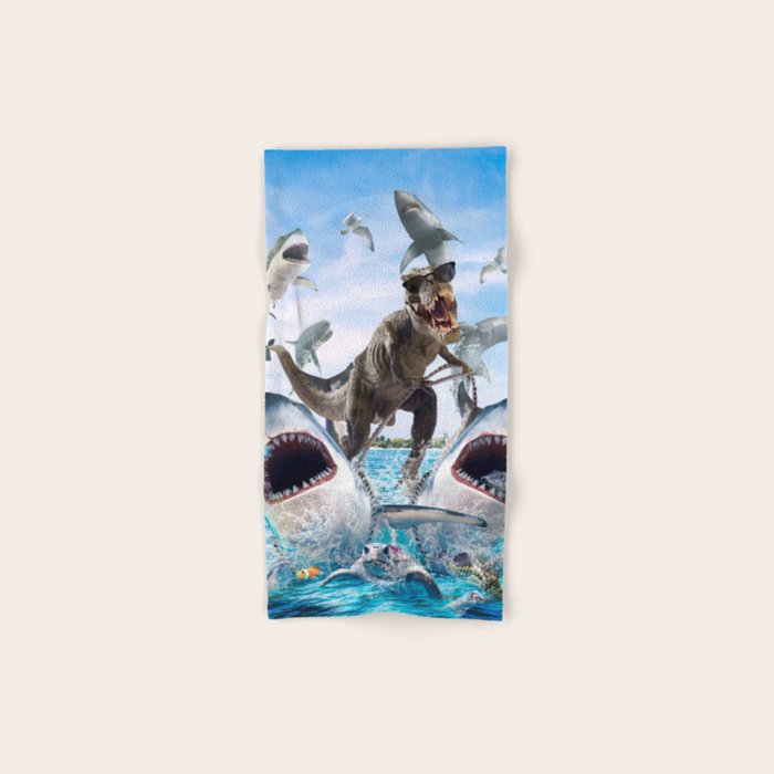 Dinosaur Riding Sharks Bath Towel Gallery Image 1