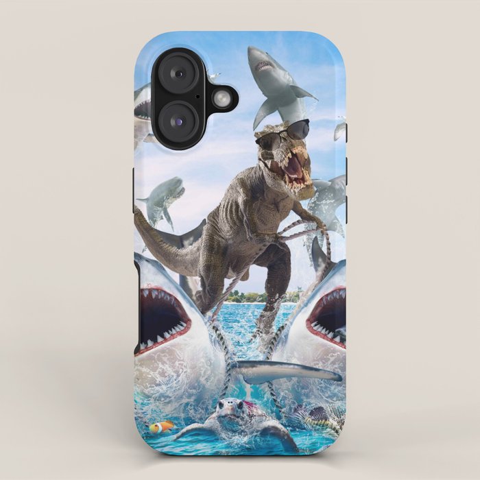 Dinosaur Riding Sharks iPhone Case Gallery Image 1