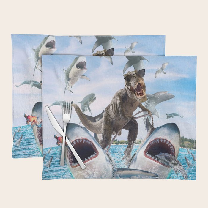Dinosaur Riding Sharks Placemat Gallery Image 1