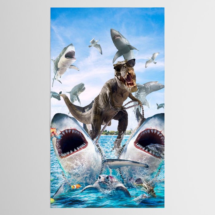 Dinosaur Riding Sharks Tablecloth Gallery Image 2