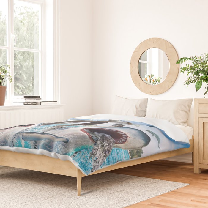 Dinosaur Riding Sharks Duvet Cover Gallery Image 2