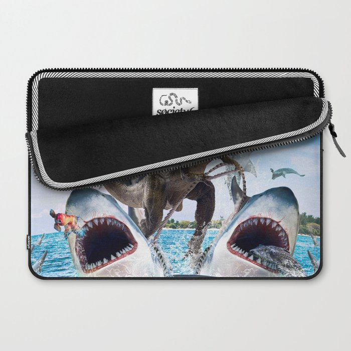 Dinosaur Riding Sharks Laptop Sleeve Gallery Image 2