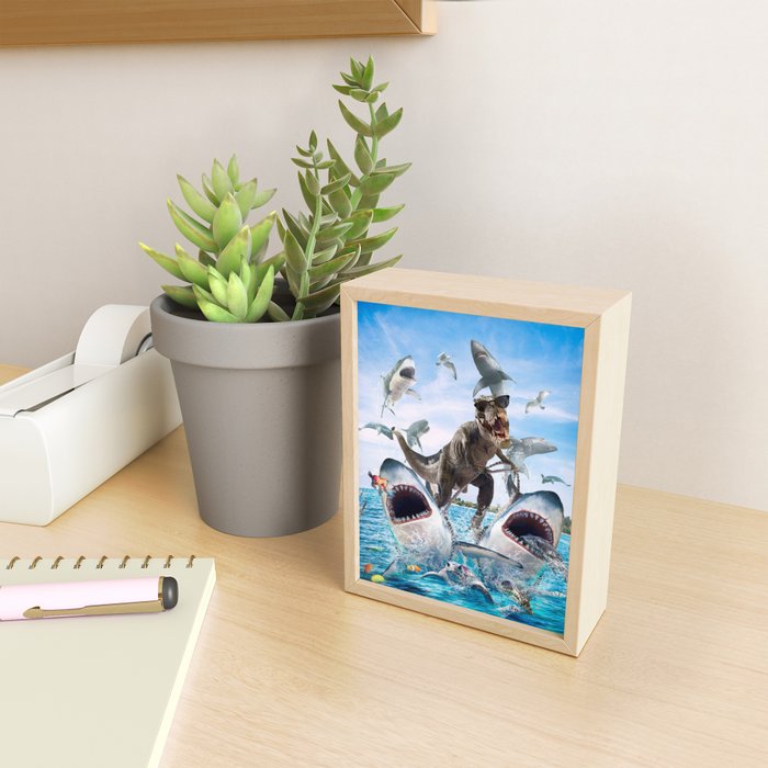 Dinosaur Riding Sharks Mini Art Print Gallery Image 2