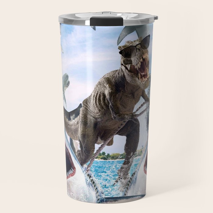 Dinosaur Riding Sharks Travel Mug Gallery Image 1