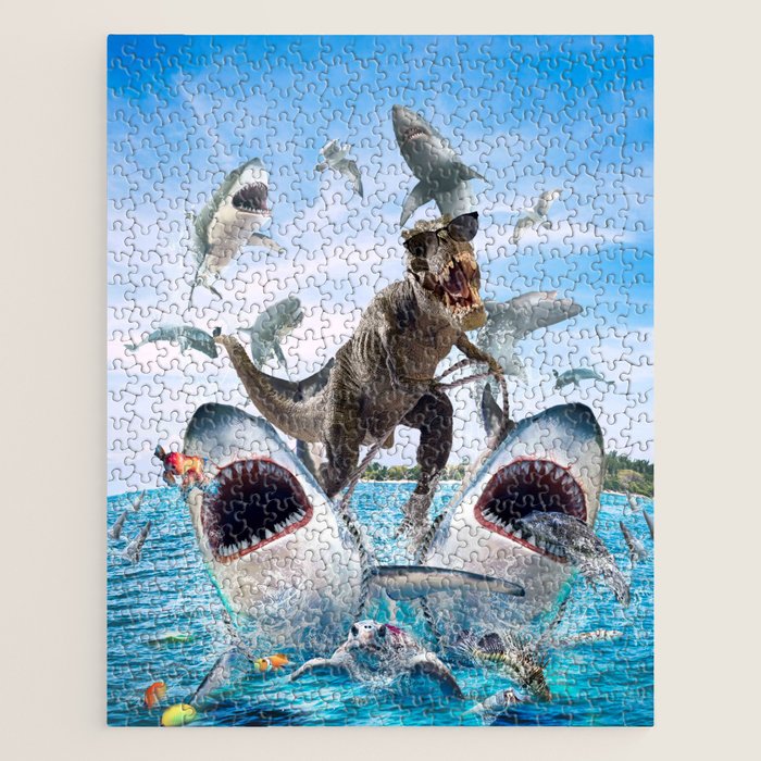 Dinosaur Riding Sharks Jigsaw Puzzle Gallery Image 1
