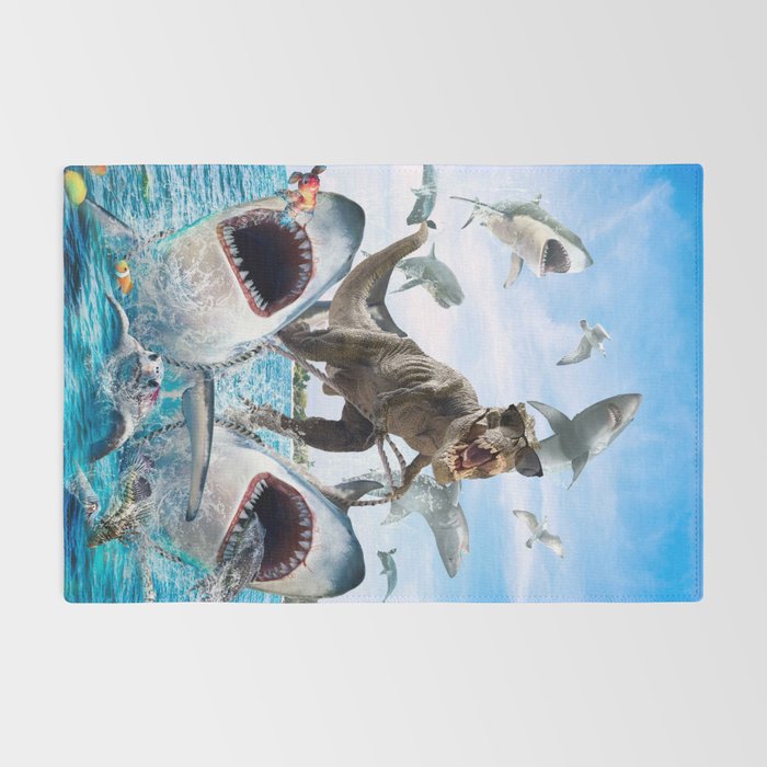 Dinosaur Riding Sharks Rug Gallery Image 2