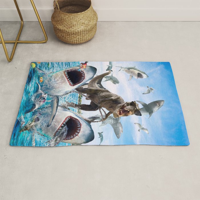 Dinosaur Riding Sharks Rug Gallery Image 1