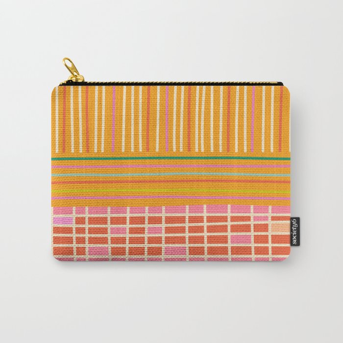 Spring Patchwork Whimsical Finnish Stripe Pattern Pink Orange Lime Carry All Pouch Gallery Image 1