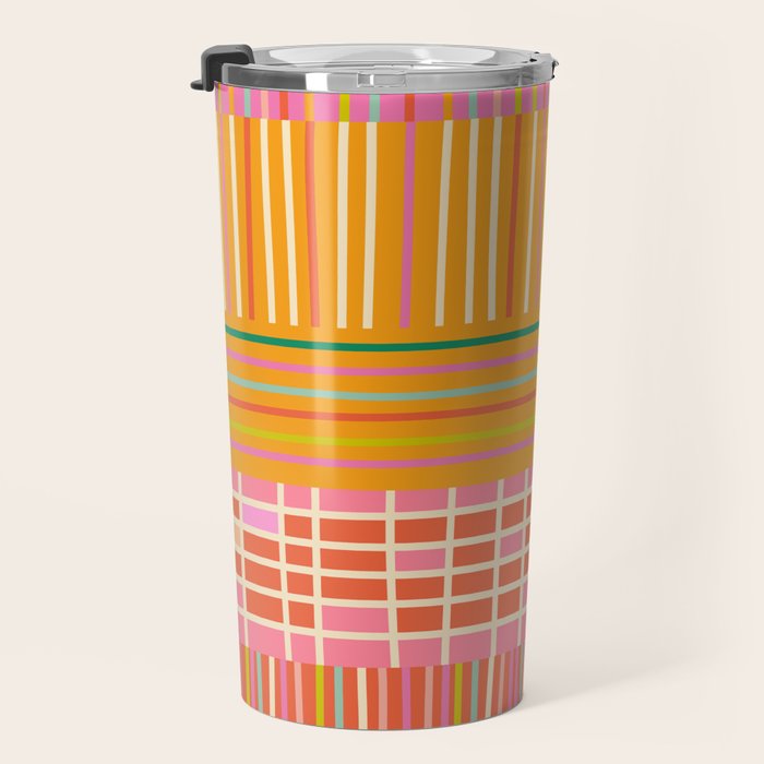Spring Patchwork Whimsical Finnish Stripe Pattern Pink Orange Lime Travel Mug Gallery Image 3