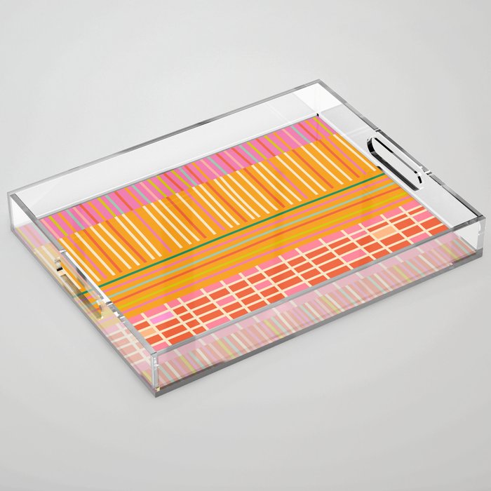 Spring Patchwork Whimsical Finnish Stripe Pattern Pink Orange Lime Acrylic Tray Gallery Image 1