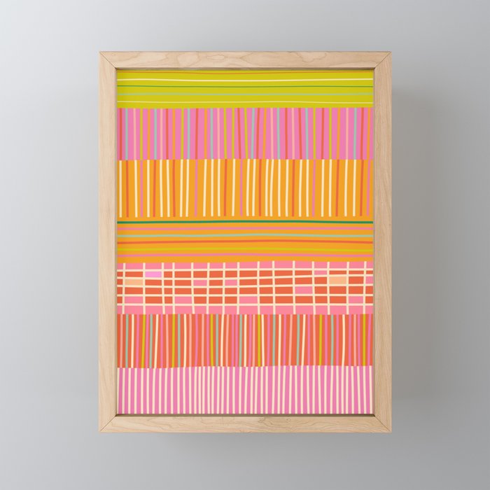 Spring Patchwork Whimsical Finnish Stripe Pattern Pink Orange Lime Mini Art Print Gallery Image 1