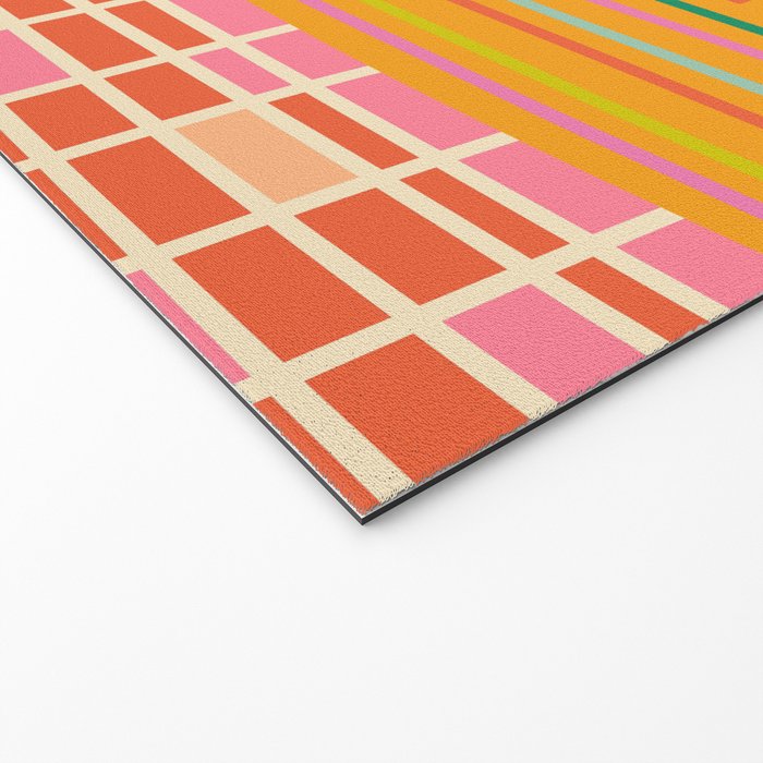 Spring Patchwork Whimsical Finnish Stripe Pattern Pink Orange Lime Welcome Mat Gallery Image 2