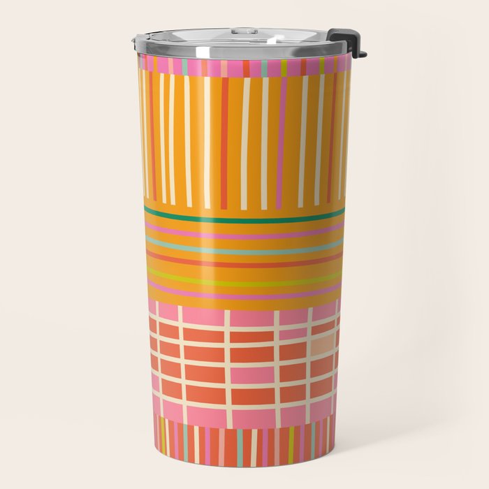 Spring Patchwork Whimsical Finnish Stripe Pattern Pink Orange Lime Travel Mug Gallery Image 2