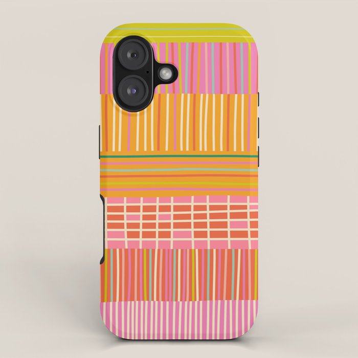 Spring Patchwork Whimsical Finnish Stripe Pattern Pink Orange Lime iPhone Case Gallery Image 1